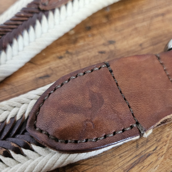 Tommy Bahama Brown Leather and Cream Cord Woven Belt Mens L 38-40 - Picture 5 of 10